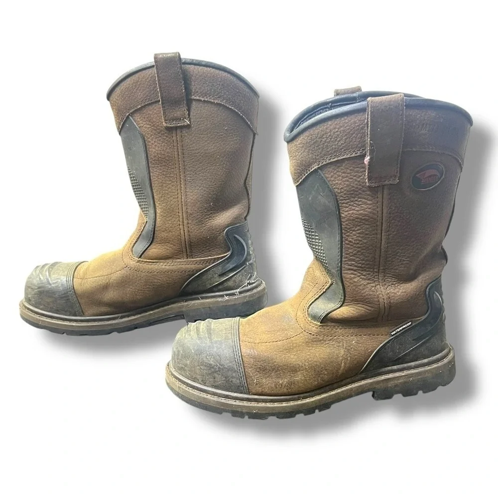 Avenger A7896 Hammer Met Wellington Mens 10 Wide Brown Leather Work Boots Safety